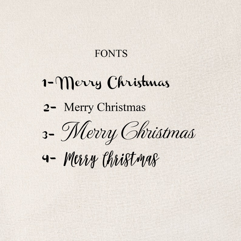 May include: Four different font styles of the phrase "Merry Christmas" are shown. The fonts are numbered 1 through 4.
