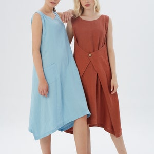 Linen dress with front pockets, SANTA BARBARA /  Linen dress with wooden button / available in different colors / Mothers Day Gift
