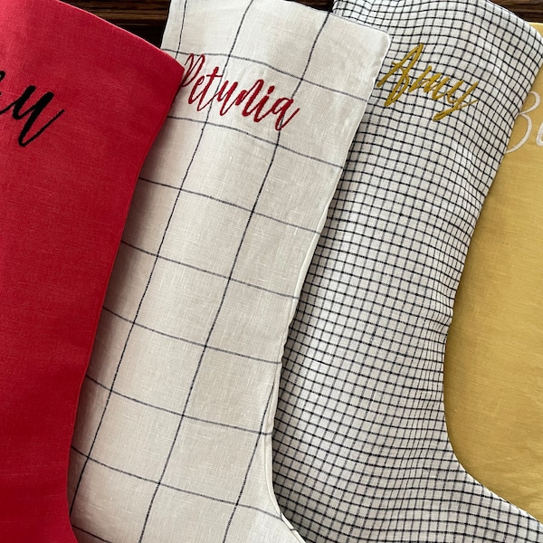 Personal Linen Stocking, Christmas Gift Stock, Dog Bone Stocking, Wood Name Stocking, Embroider Stocking, Monogram Stocking, Christmas Gift