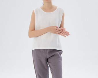 top de lino blanco mangas cortas, MANHATTAN / blusa con mangas de lino / top de verano / Regalo del Día de las Madres