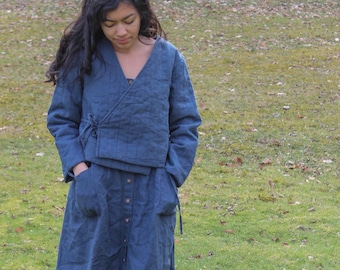 Linen padding jacket washed linen quilted jacket organic quilted coat linen women clothing Mothers Day Gift for her dress_116