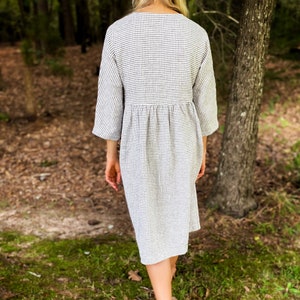 Linen dress with long sleeves and hidden side pockets, San Clemente / Washed and soft linen dress with buttons / Mothers Day image 6