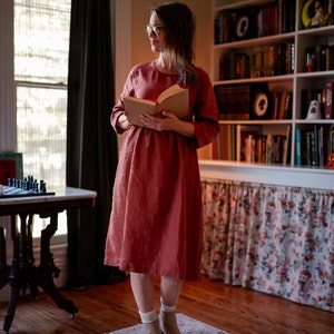 Linen Fall dress with long Sleeves, LA JOLLA, Sustainable Linen Wardrobe, Mothers Day Gift image 2