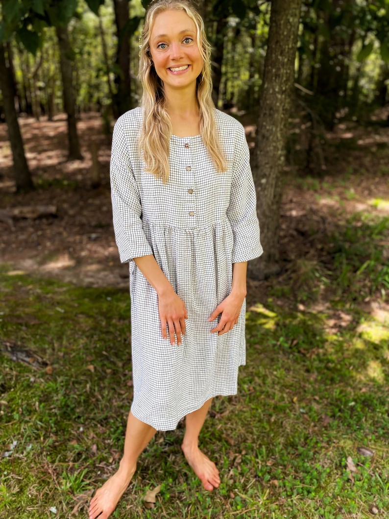 Linen dress with long sleeves and hidden side pockets, San Clemente / Washed and soft linen dress with buttons / Mothers Day image 2