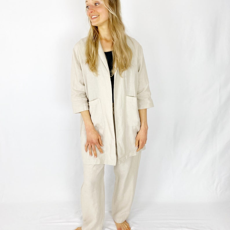 Oversized Linen Jacket, Summer Jacket, Wrap Linen Jacket, Linen Clothing, Linen Outwear, Mothers Day Gift image 6