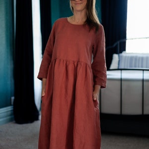 Linen Fall dress with long Sleeves, LA JOLLA, Sustainable Linen Wardrobe, Mothers Day Gift imagem 8