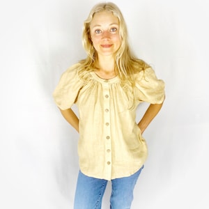 Linen Shirt with buttons, Linen Blouse with front Closure, Short Sleeve Linen Top, Linen Women Clothing, Mothers Day Gift