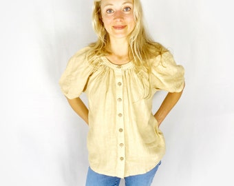 Linen Shirt with buttons, Linen Blouse with front Closure, Short Sleeve Linen Top, Linen Women Clothing, Mothers Day Gift