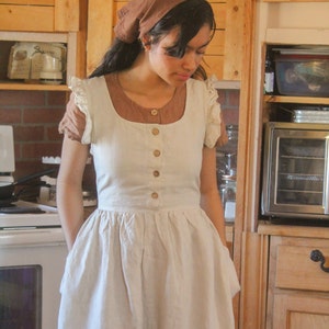 Linen Pinafore Dress with Patch Pockets, VISTA, Linen Apron Dress with Ruffles, Mothers Day Gift
