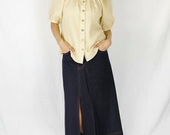Linen shirt with Puffy sleeve, Balloon sleeve linen blouse, loose-fit women top, 100% Linen Shirt with buttons, Christmas Gift, dress_70