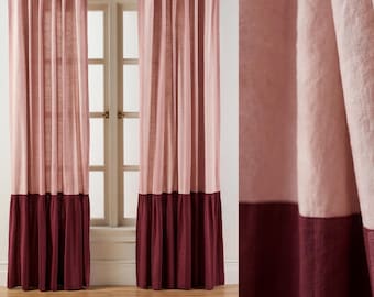 Custom Linen Curtain Panel Dual Color, Tie Top Tab Top Rod Pocket Curtains, Neutral Linen Drapes, Farmhouse Window Treatment, home_1026