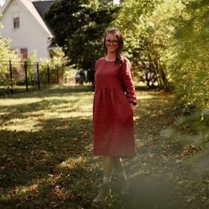 Linen Fall dress with long Sleeves, LA JOLLA, Sustainable Linen Wardrobe, Mothers Day Gift imagem 5