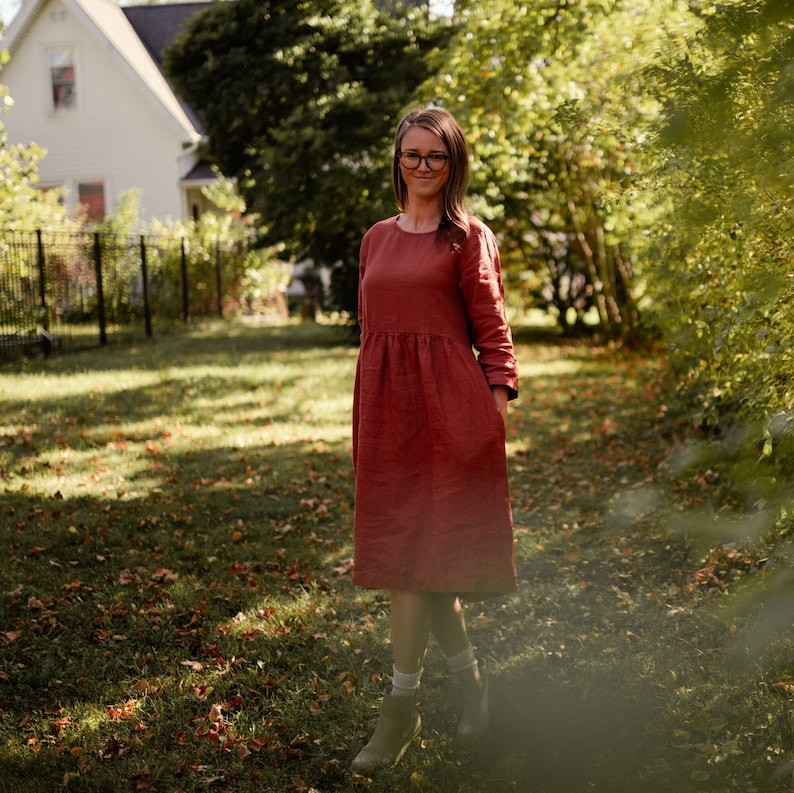 Linen Fall dress with long Sleeves, LA JOLLA, Sustainable Linen Wardrobe, Mothers Day Gift image 5