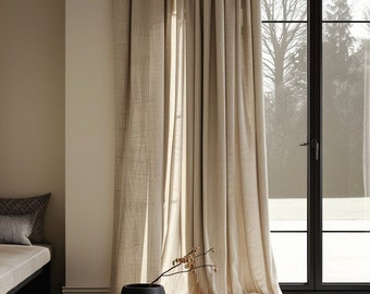 Cortina de lino (1 panel), corbatas o bolsillo de varilla, cortinas de lino para sala de estar, cortina de lino de tamaño personalizado para dormitorio, regalo del Día de las Madres