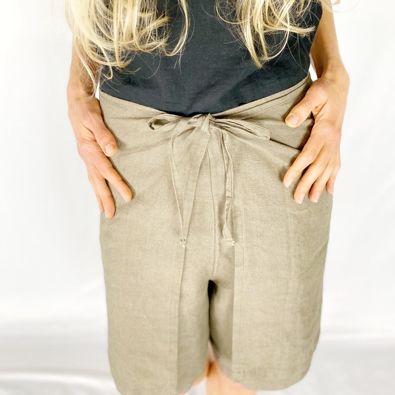 Linen Shorts, GALVESTON / Overlapping waist linen skirt shorts / Summer Outfit / Mothers Day Gift image 8