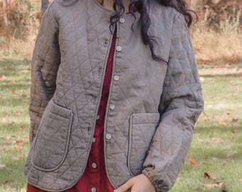 Quilted Linen Jacket, Linen Padded Coat With Pockets, Warm Kimono