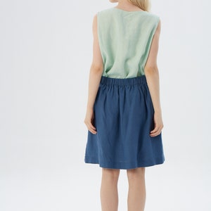 Jeans Blue Linen Mini Skirt Skirt with Hidden Pocket, LA JOLLA Customizable Length & Colors image 4