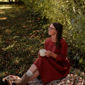 Linen Fall dress with long Sleeves, LA JOLLA, Sustainable Linen Wardrobe, Mothers Day Gift imagem 6