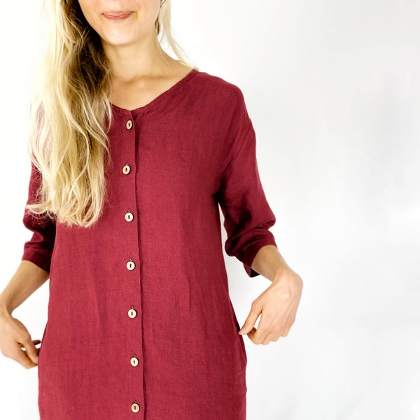 Washed linen DRESS WITH POCKETS, mini dress, ogranic dress, womens linen dress, shirt dress, shift dress, Mothers Day Gift,dress_44