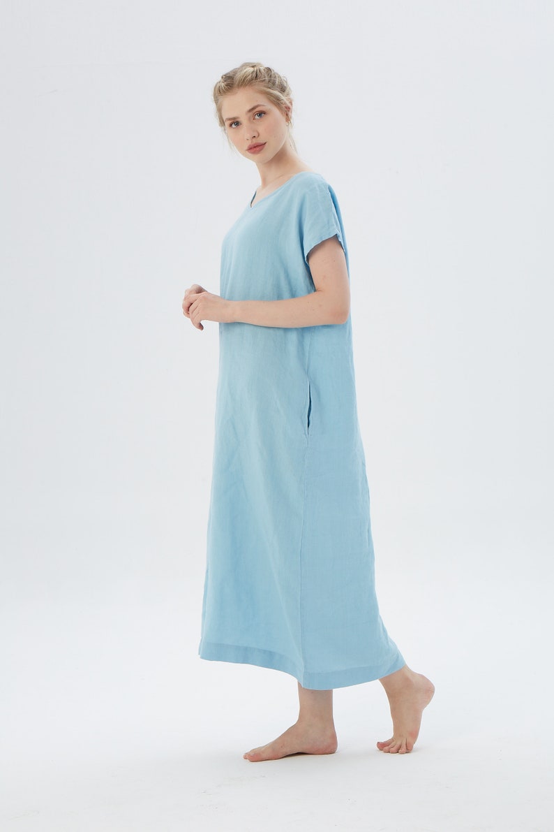 Long Linen Dress V Neck, MONTEREY / Maxi Dress / Washed linen tunic / available in different colors/ Mothers Day image 6