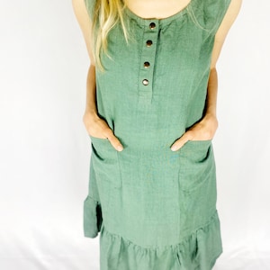 SeaGreen Linen Dress with Front Snap Closure, OAKLAND Mothers Day Gift image 6