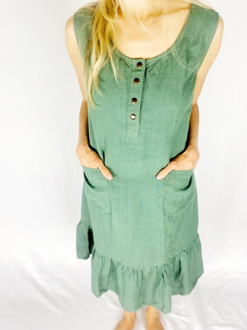 SeaGreen Linen Dress with Front Snap Closure, OAKLAND Mothers Day Gift image 6