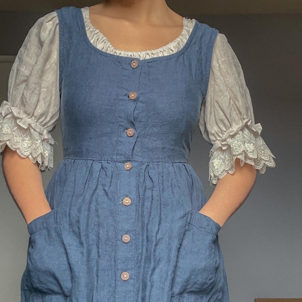 Linen Dress with Patch Pockets Linen Apron Dress Boho Linen Dress Apron linen Dress Sleevless Linen Dress Moms Gift for her dress_119