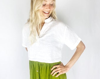 Top corto in lino / Top corto in lino a maniche corte / Abbigliamento da donna in lino / disponibile in 40 colori / Regalo per la festa della mamma
