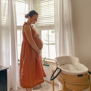 Linen Shoulder-Tie Dress, ANAHEIM / Maternity dresses for photo shoot / Linen Dress / Capsule Wardrobe / Mothers Day Gift image 6
