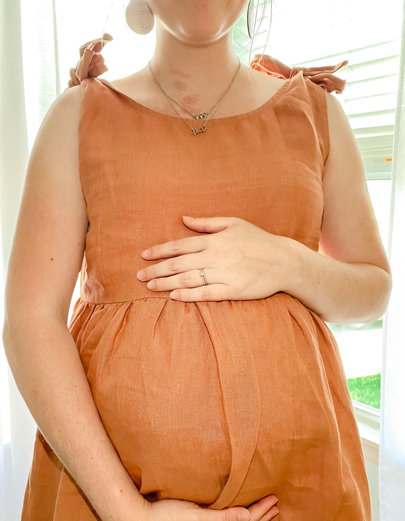 Linen Shoulder-Tie Dress, ANAHEIM / Maternity dresses for photo shoot / Linen Dress / Capsule Wardrobe / Mothers Day Gift image 4
