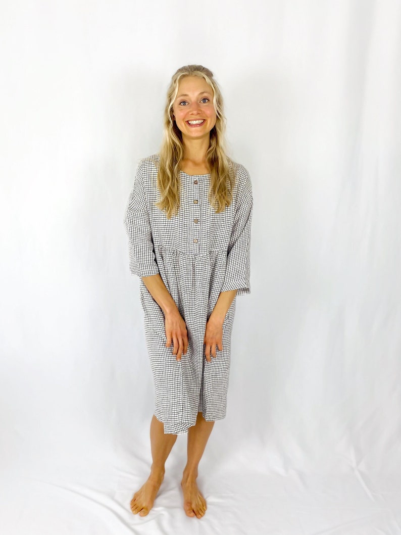 Linen dress with long sleeves and hidden side pockets, San Clemente / Washed and soft linen dress with buttons / Mothers Day image 7