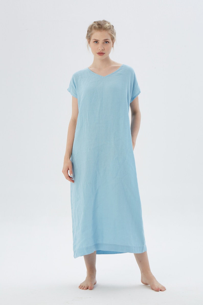 Long Linen Dress V Neck, MONTEREY / Maxi Dress / Washed linen tunic / available in different colors/ Mothers Day image 1