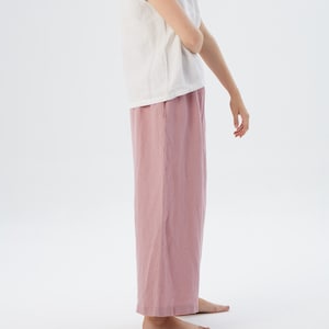 Wide leg linen pants with hidden side pockets AUSTIN HIDE / Elastic waist linen pants at your desired length / Mothers Day Gift image 1