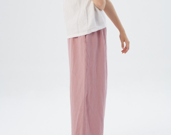 Featured listing image: Wide leg linen pants with hidden side pockets AUSTIN HIDE / Elastic waist linen pants at your desired length / Mothers Day Gift