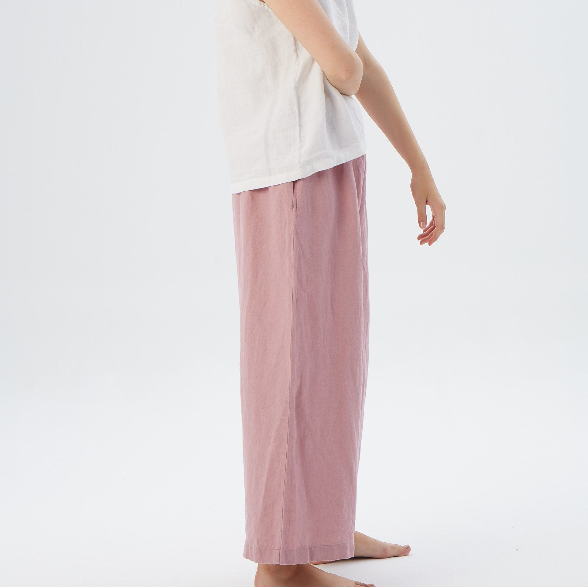 Wide Leg Linen Pants With Hidden Side Pockets AUSTIN HIDE