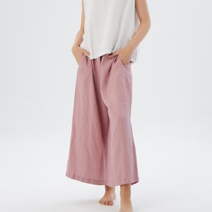 Pantalon large en lin avec poches latérales AUSTIN / Pantalon en lin à taille élastique de la longueur souhaitée / Cadeau pour la fête des Mères image 6