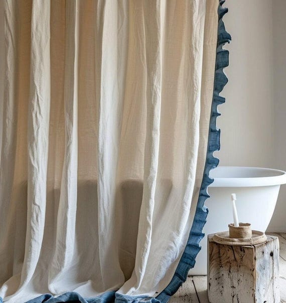Linen Curtain (1 Panel) with Ruffles,  Ruffled Cafe Curtain, Cloth Divider, Flax Curtains, Natural curtains, Extra Long curtains