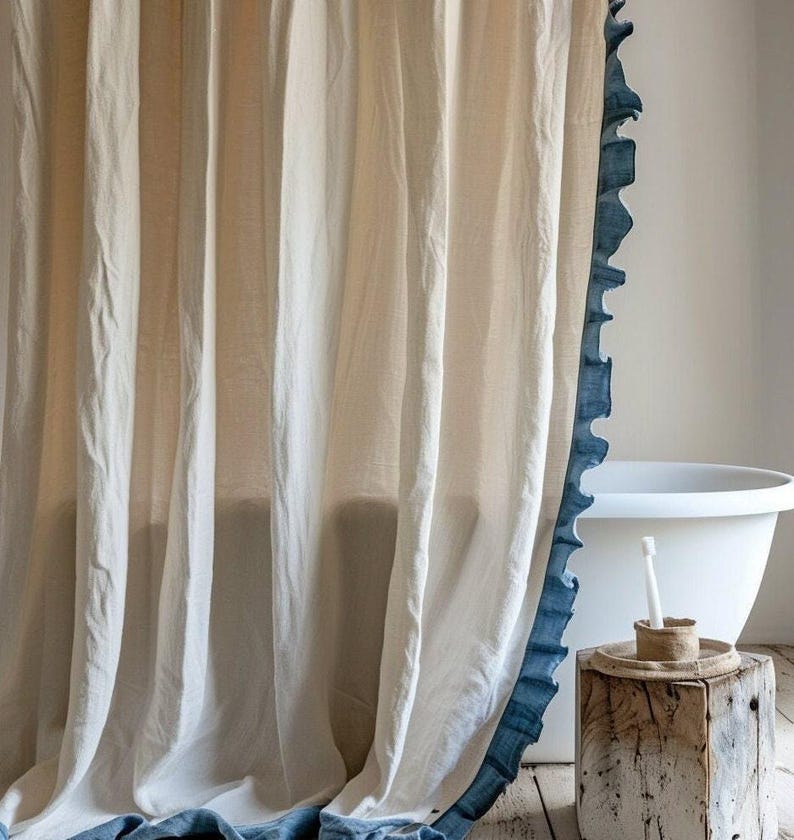 Linen Curtain (1 Panel) with Ruffles, Ruffled Cafe Curtain, Cloth Divider, Flax Curtains, Natural curtains, Extra Long curtains image 1