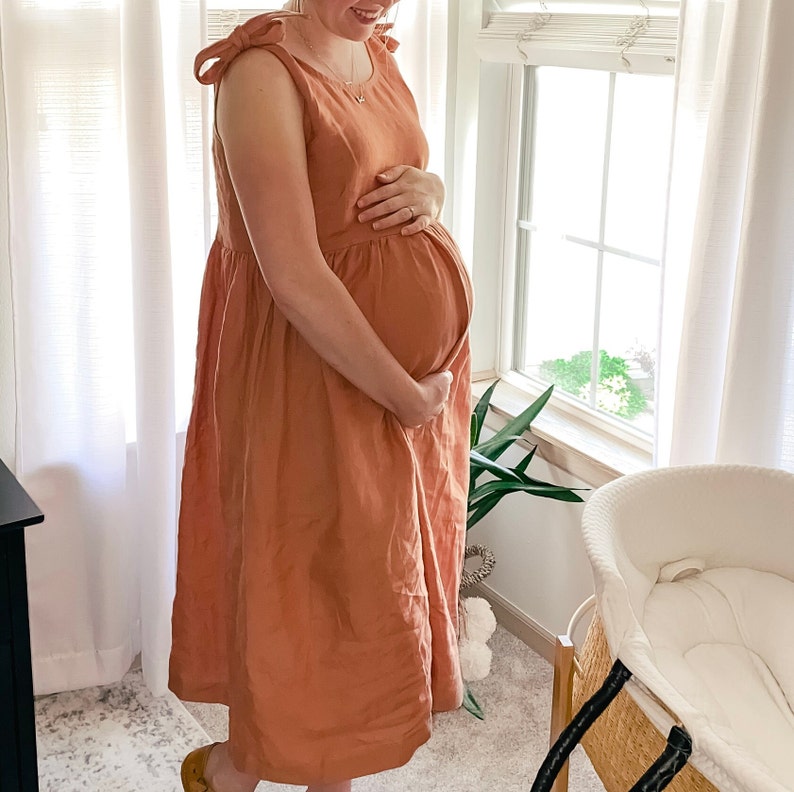 Linen Shoulder-Tie Dress, ANAHEIM / Maternity dresses for photo shoot / Linen Dress / Capsule Wardrobe / Mothers Day Gift image 1