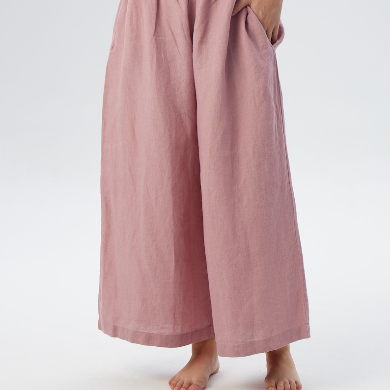 Wide leg linen pants with hidden side pockets AUSTIN HIDE / Elastic waist linen pants at your desired length / Mothers Day Gift image 7