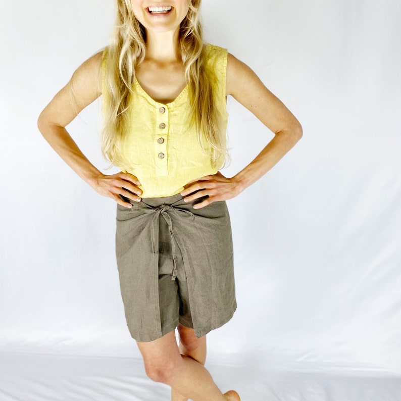 Linen Shorts, GALVESTON / Overlapping waist linen skirt shorts / Summer Outfit / Mothers Day Gift image 3