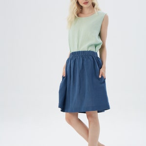 Jeans Blue Linen Mini Skirt Skirt with Hidden Pocket, LA JOLLA Customizable Length & Colors image 7