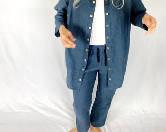 Linen two piece set Jacket and Pants Set Linen Travel & Lounge Set - Various Colors Available - Mothers Day