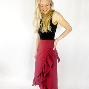 Ready to Go Linen Skirt, 100% Linen ruffled Skirt, Linen Wrap Skirt, JOSHUA TREE, Linen Skirt Midi, High-waisted Skirt,  dress_55