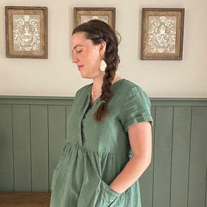 Ready to go Linen Dress with Short Sleeves, MARIN Nursing Dress with Snaps Mothers Day Gift image 8