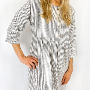 Linen dress with long sleeves and hidden side pockets, San Clemente / Washed and soft linen dress with buttons / Mothers Day image 8