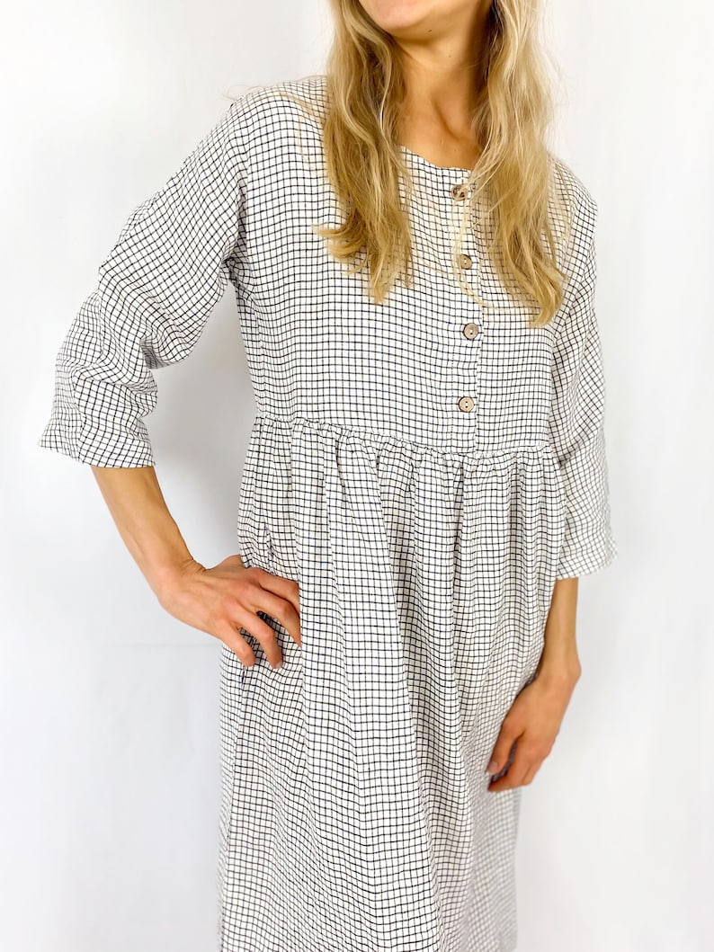 Linen dress with long sleeves and hidden side pockets, San Clemente / Washed and soft linen dress with buttons / Mothers Day image 8