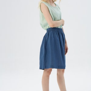 Jeans Blue Linen Mini Skirt Skirt with Hidden Pocket, LA JOLLA Customizable Length & Colors image 3