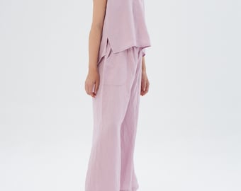 Linen Set womens clothing, linen pajama set (Wide leg linen pants, AUSTIN and top, Monroe) / Mothers Day  Gift