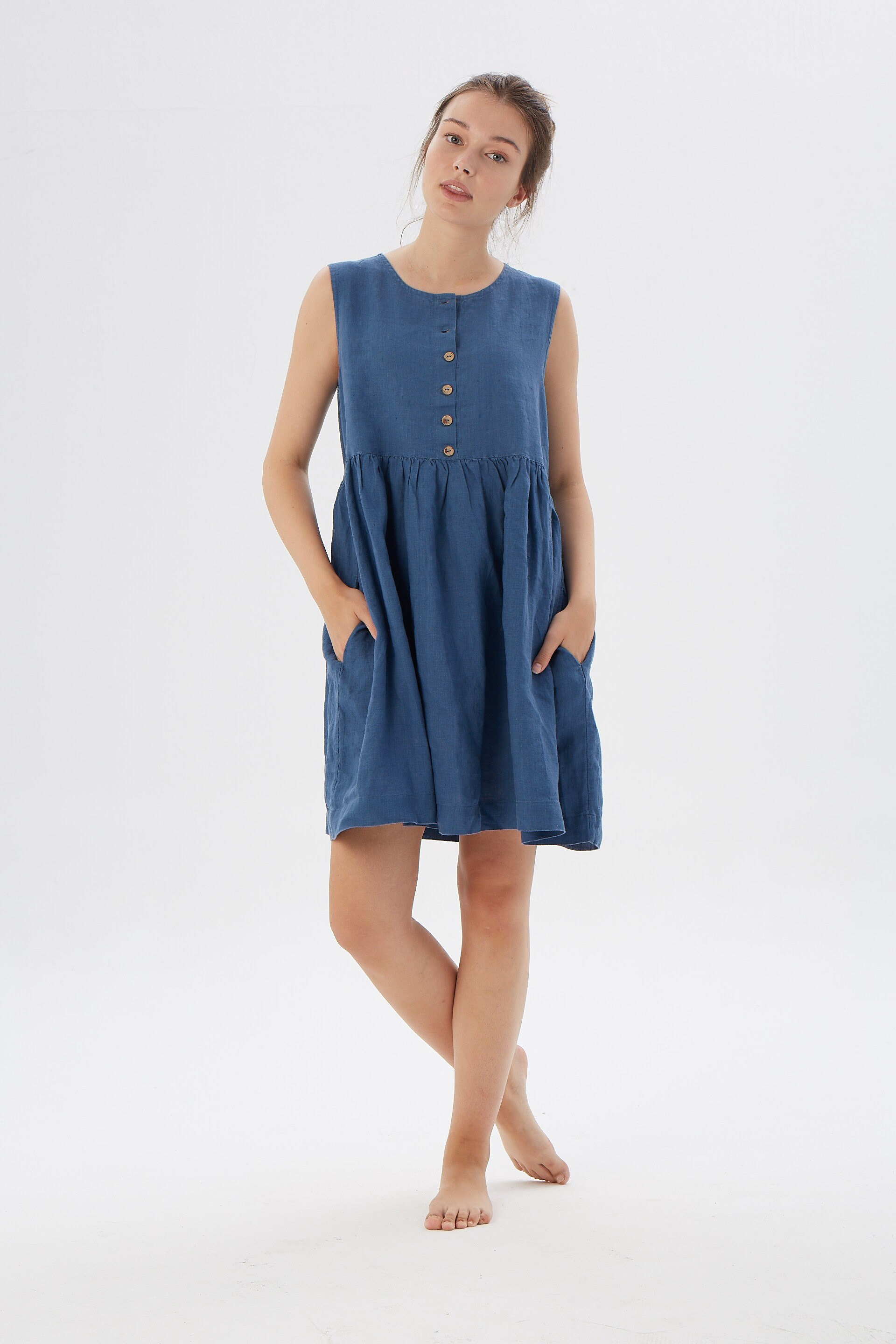 linen side button dress